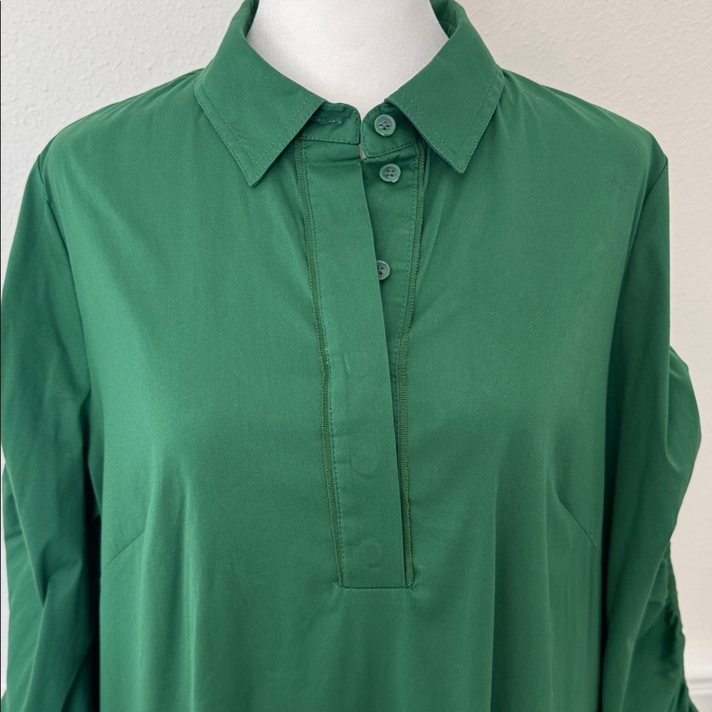 Chico's Ruched Sleeve Popover Green Midi Dress - Picture 2 of 7